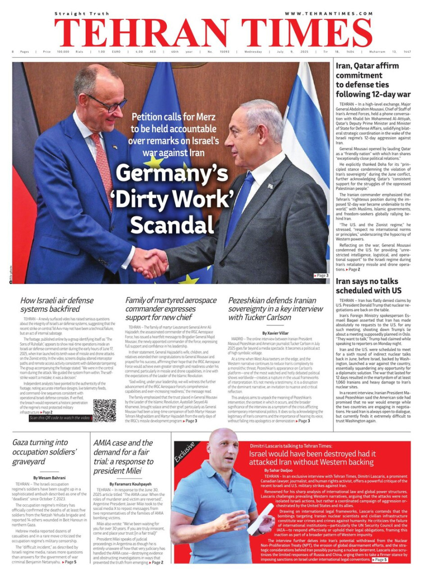 Front pages of Iran's English dailies on July 10