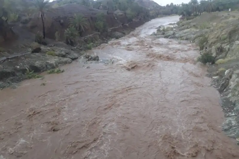 بارندگی شدید در قلعه‌گنج کرمان باعث طغیان رودخانه‌‌ها شد + فیلم