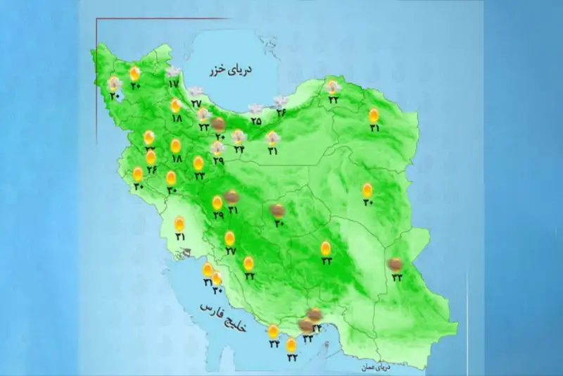 وضعیت آب و هوا امروز دوشنبه 23 تیر 1404 +وضعیت استان‌ها