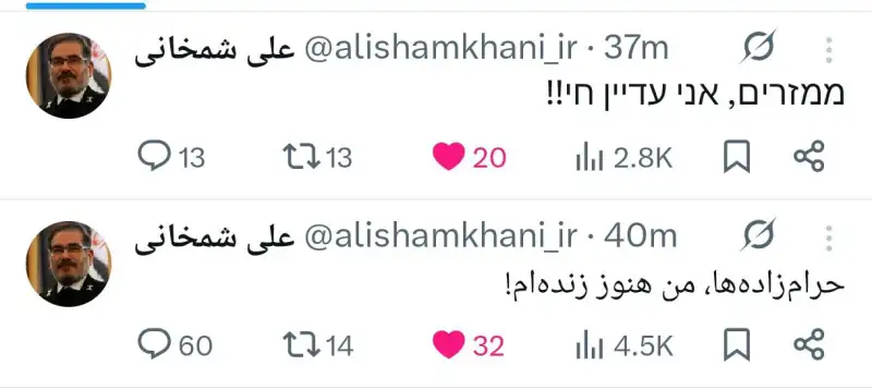 واکنش توییتری شمخانی به حواشی اخیر