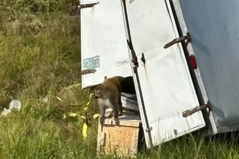 واژگونی کامیون حامل میمون‌های مبتلا به ویروس+ فیلم