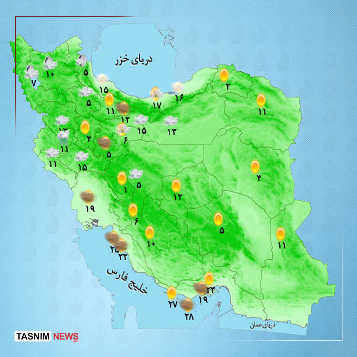 وضعیت آب و هوا امروز  جمعه 24 بهمن ماه 1404 + وضعیت استان‌ها