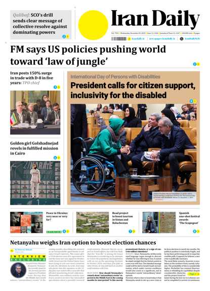 Front pages of Iran's English dailies on December 3