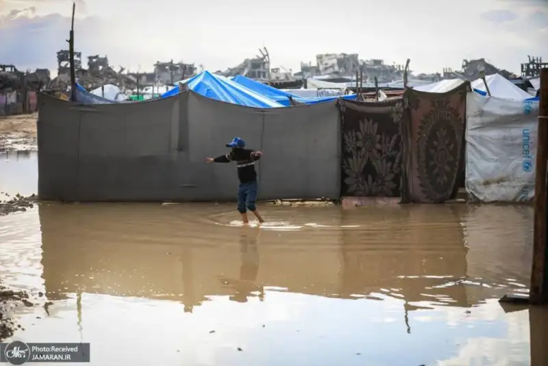 سیلاب جان آوارگان غزه را تهدید کرد+ فیلم