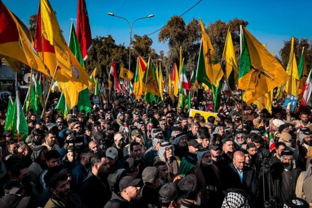 برگزاری تجمع همبستگی با ایران در مقابل سفارت ایران در بغداد