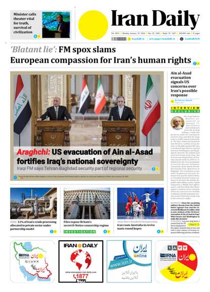 Front pages of Iran's English dailies on January 19