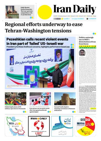 Front pages of Iran's English dailies on January 21