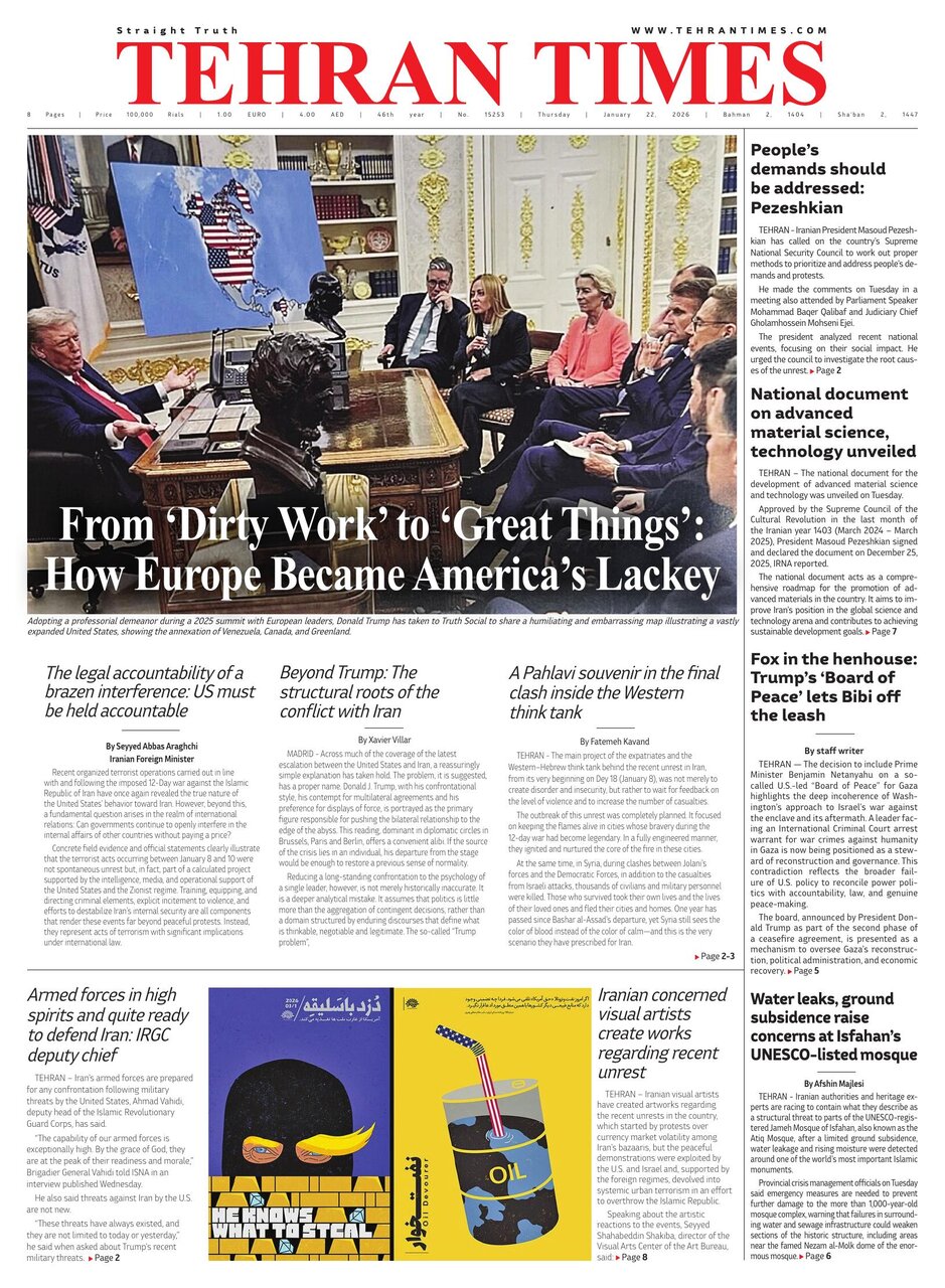Front pages of Iran's English dailies on January 22