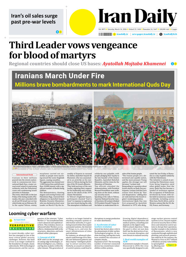 Front pages of Iran's English dailies on March 14
