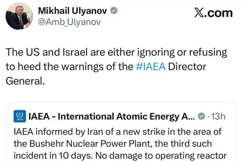 واکنش نماینده روسیه به حمله مجدد دشمن آمریکایی-صهیونی به نیروگاه بوشهر