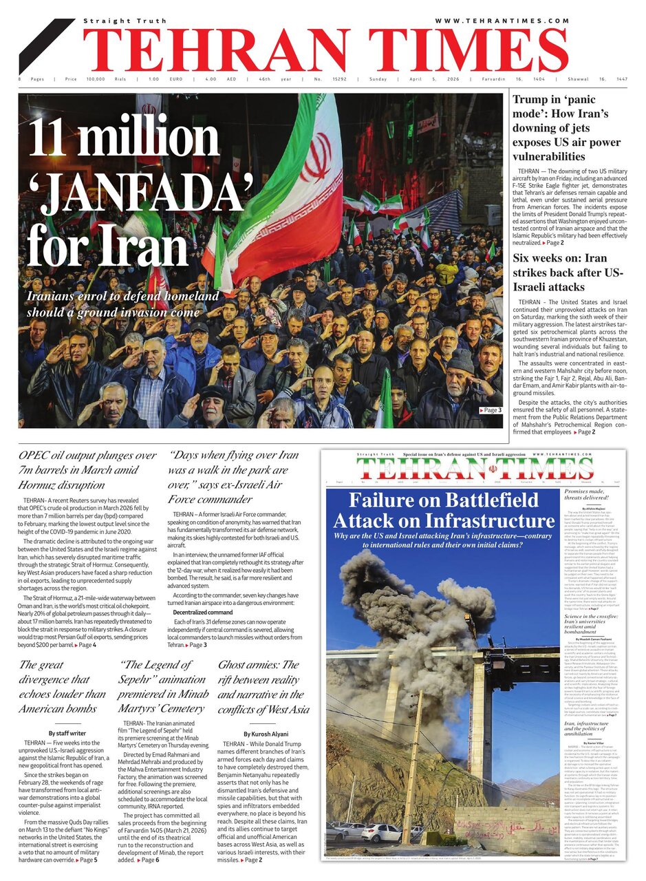 Front pages of Iran's English dailies on April 5