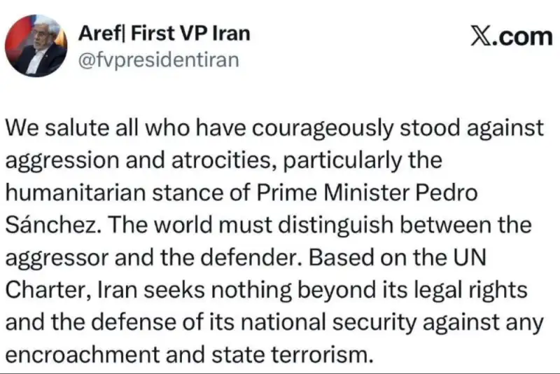 تقدیر عارف از مواضع انسانی نخست‌وزیر اسپانیا