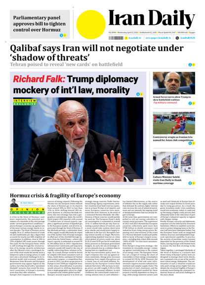 Front pages of Iran's English dailies on April 22