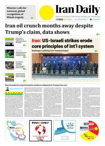 Front pages of Iran's English dailies on April 29