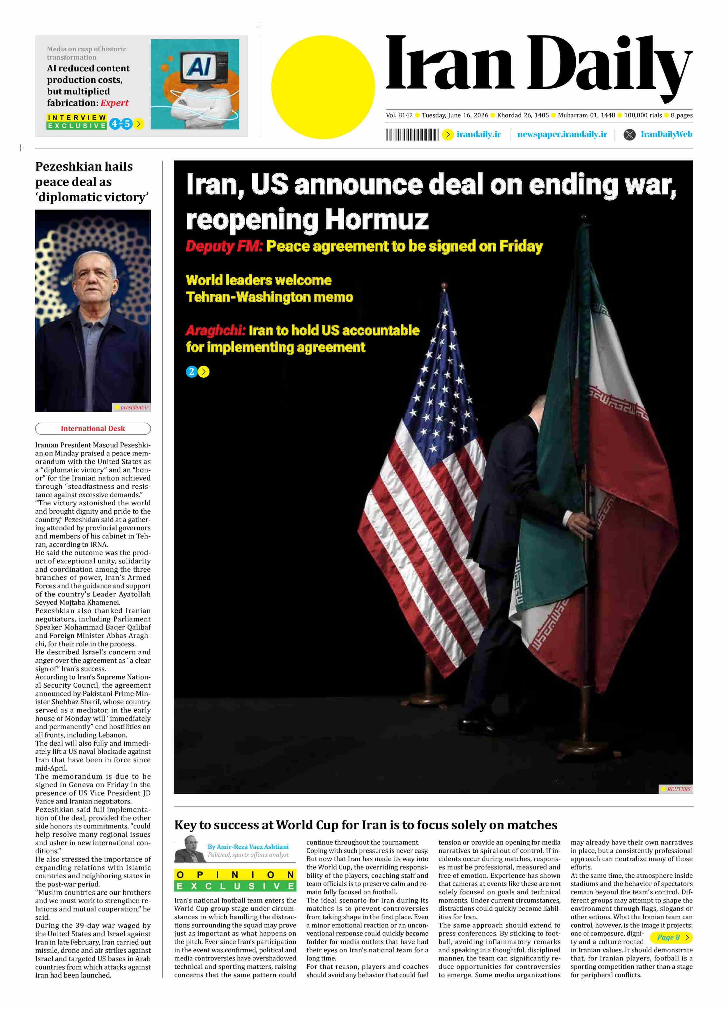 Front pages of Iran's English dailies on June 16