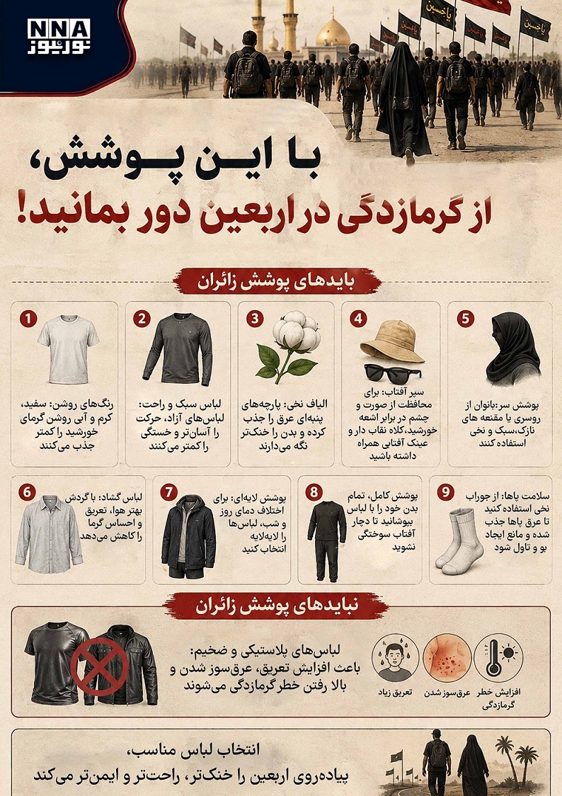 نوراینفو | با این پوشش، از گرمازدگی در اربعین دور بمانید